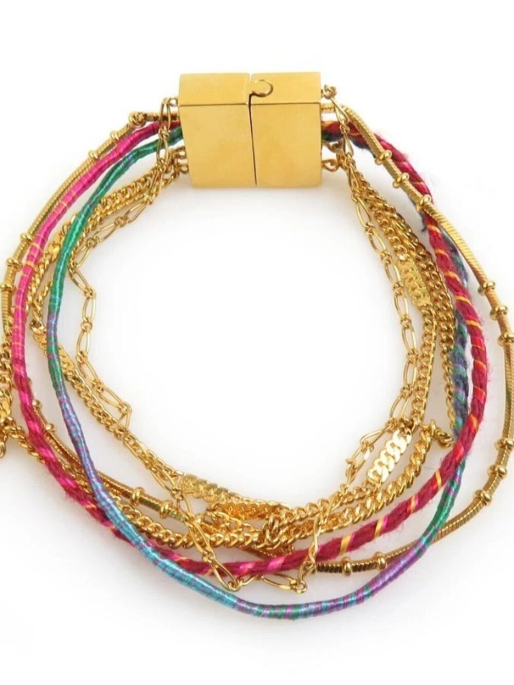 Auth SAINT LAURENT Bracelet Gold/Pink/Blue Metal/Cotton - h31507a